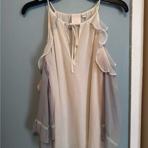 LC Lauren Conrad Cream and Gray Ruffled Blouse